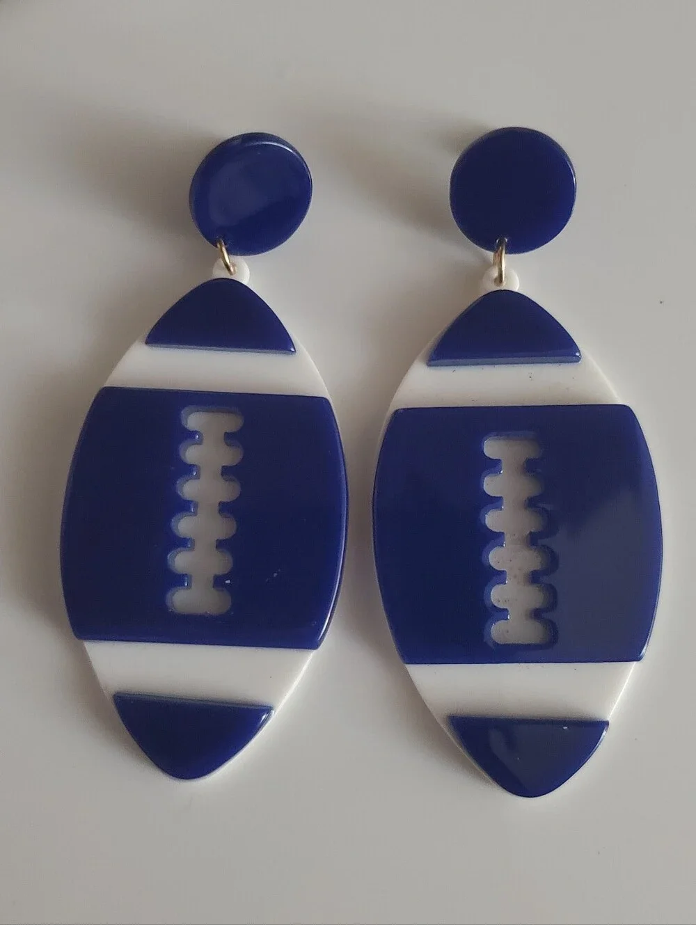 Blue & White Football Earrings